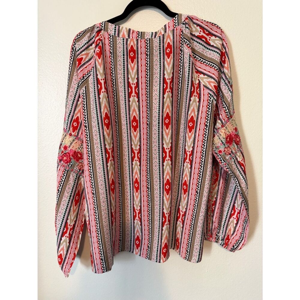 NWT SAVANNA JANE Top Womens Pink Cottagecore Peasant Southwest Pattern Size XL - Picture 9 of 9